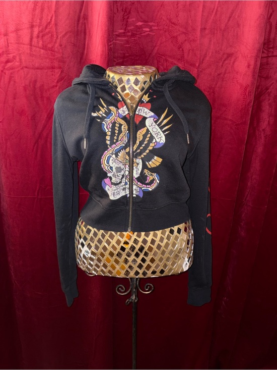 Ed Hardy Tops - Ed Hardy Cropped Zip-Up Hoodie